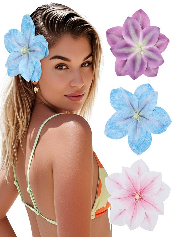 Molans 3Pcs Hawaiian Flower Hair Clips for women - 5.5 Inches Artificial Flower Clips, Plumeria Hibiscus Hair Clips Floral Hair Barrettes for Vacation Beach Party - Image 1